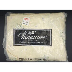 Vintage Signature Designer 3pc Twin Sheet Set Lavender Floral Cotton Poly Blend